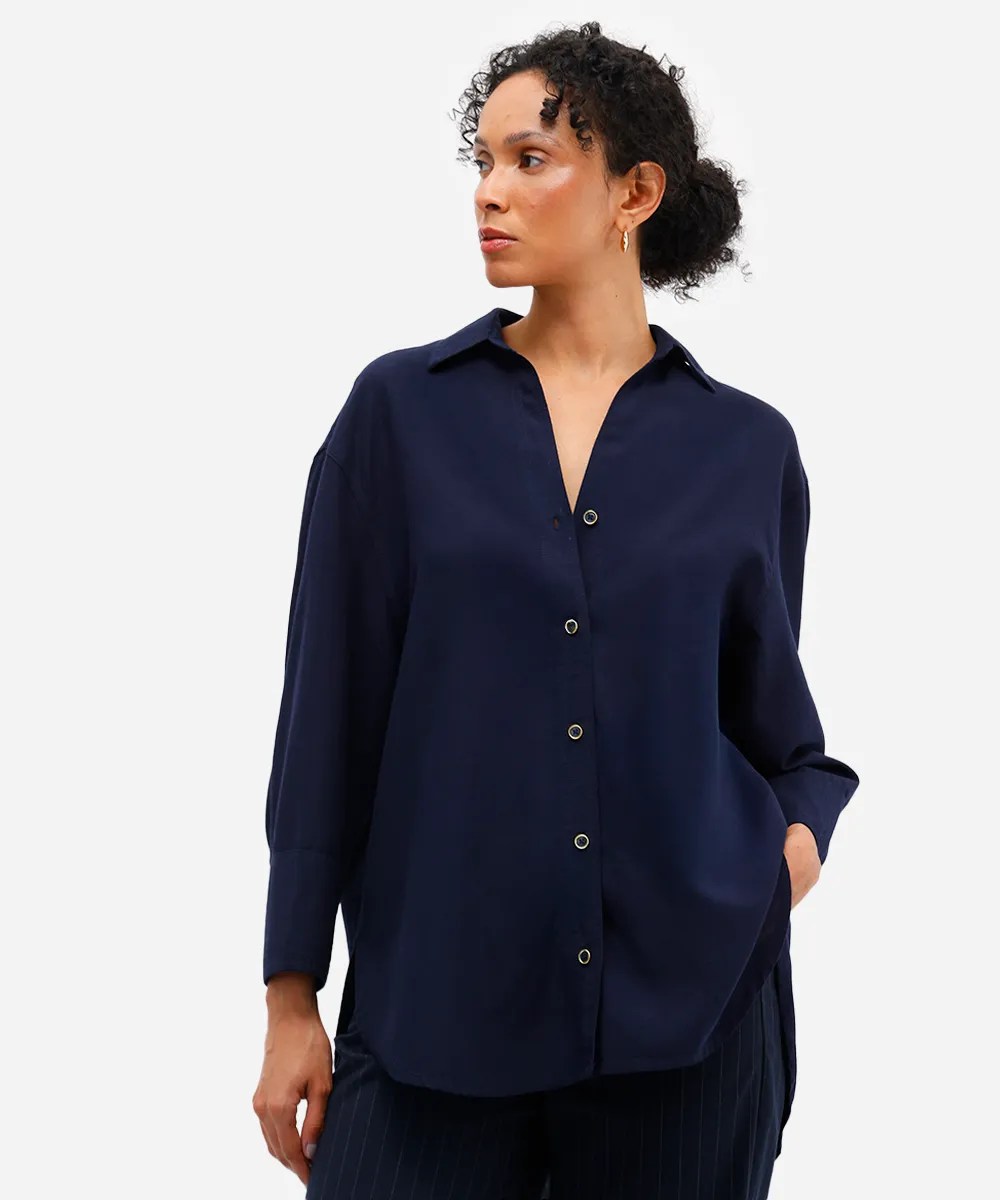 Camisa feminina azul marinho