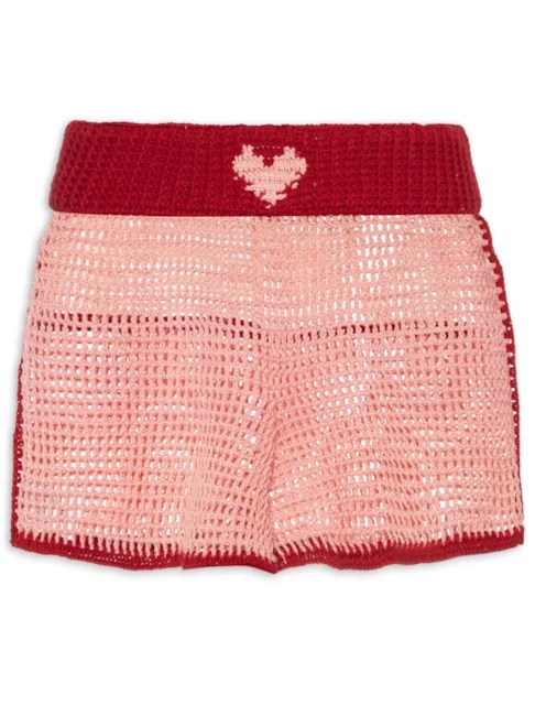 Short vermelho e rosa de croch&ecirc;
