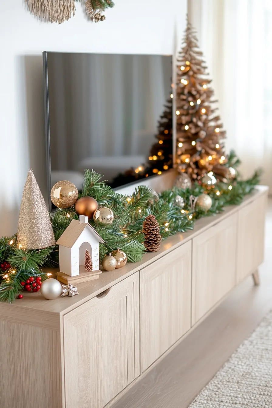 Decora&ccedil;&atilde;o de Natal no hack abaixo da TV