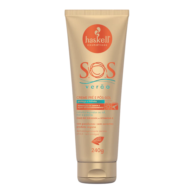 Creme sem enx&aacute;gue S.O.S Ver&atilde;o, da Haskell, indicado para cabelos expostos ao sol